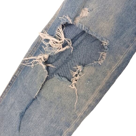 90s Grunge Overalls One Shoulder Women Sz S Lt Blue Distress Holes Shred Fray - Picture 5 of 15